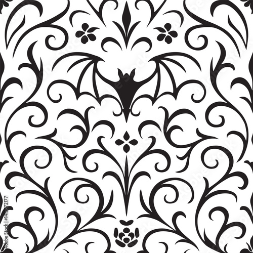 seamless gothic pattern which bats and floral ornaments