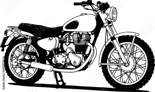 Vintage Motorcycle Vector Silhouette. A vector image of a vintage motorcycle silhouette. Single layer black and white image. EPS 10 version.	