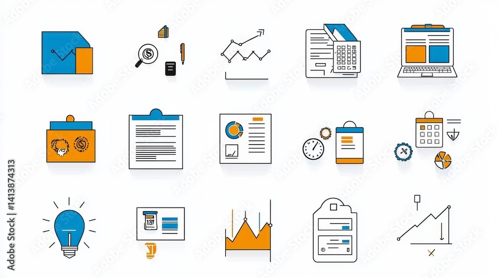 A refined and stylish set of financial income themed outline icons A refined and stylish set of financial income themed outline icons