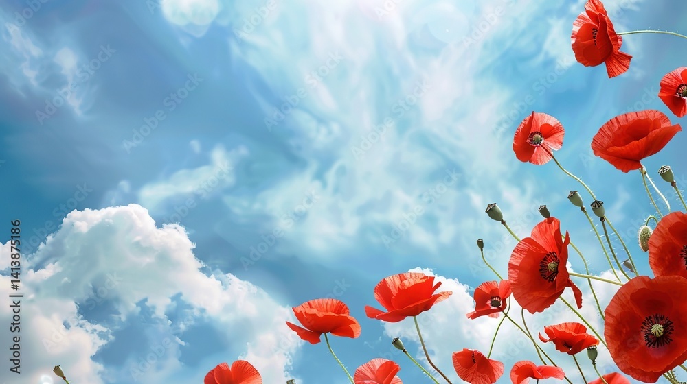 Obraz premium Memorial Day Sky Background: Looking up at the vast sky, we remember the heroes who sacrificed for the country on this day. Their courage and loyalty, written with lives, shine forever like the sky, i