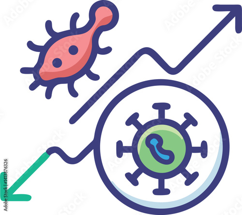 Virus and Bacteria Growth Arrow Graph, on White Transparent Background