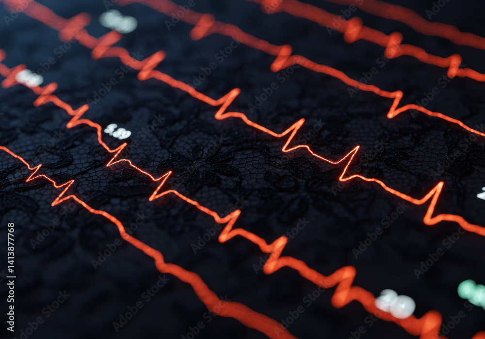 Fototapeta premium Close up of a heartbeat monitor displaying steady rhythm, hinting at calmness or tension in a hospital room.
