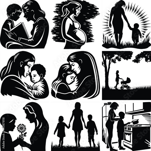 Motherhood Moments A Collection of Black and White Silhouettes
