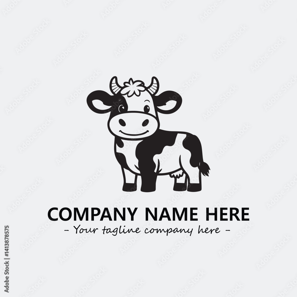 Cow illustration black and white for logo company vector image
