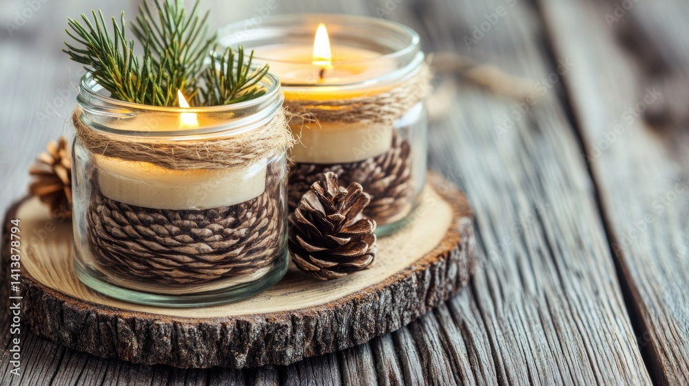 Cozy winter candles in rustic jars Cozy winter candles in rustic jars