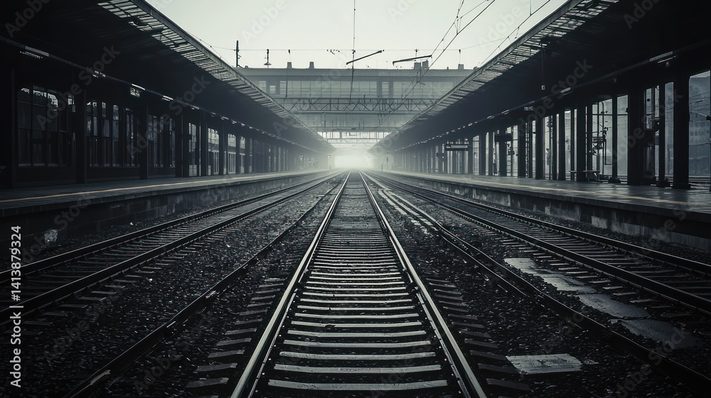 Fototapeta premium Endless Railway Tracks: A Monochromatic Journey
