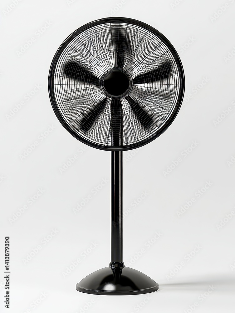 Obraz premium Black Square Head Floor Fan on White Background