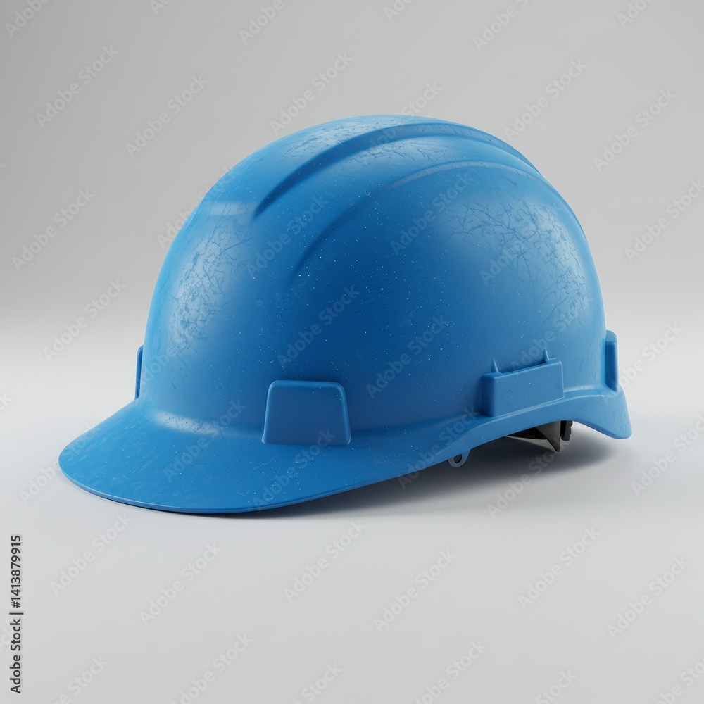 Fototapeta premium Blue Protective Hard Hat on Plain Background for Construction Site Safety