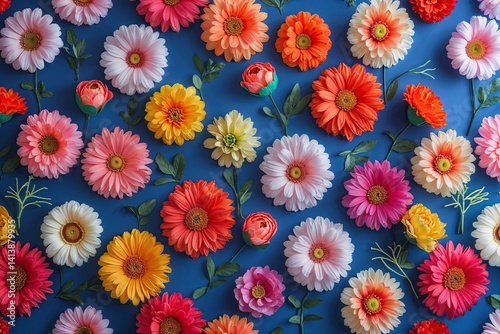 Bright Floral Pattern Background with Colorful Artificial Flowers