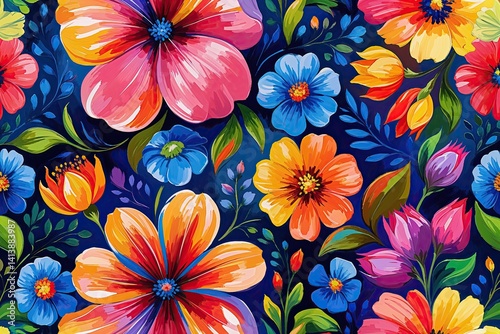 Vibrant Oil Painting Style Colorful Floral Background Pattern