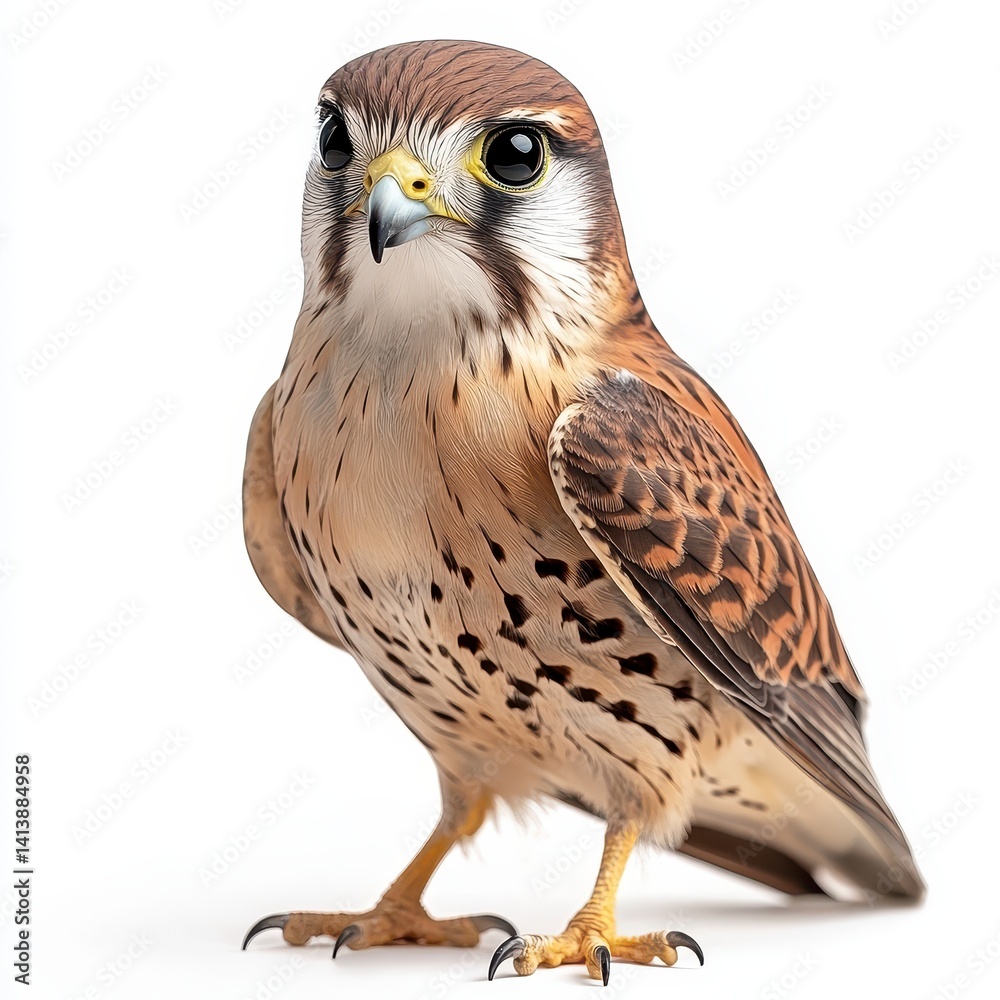 Obraz premium Brown Kestrel Bird Portrait Against White Background