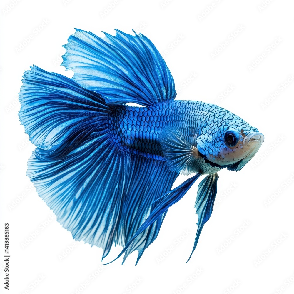 Fototapeta premium Blue Betta Fish Swimming Gracefully Against White Background