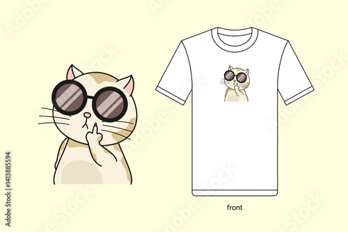 Cute cat animals showing gesture middle finge. Illustration vector design with T-shirt mockup. EPS 10