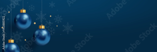 Beautiful Christmas balls banner with text space, elegant Christmas greeting background, holiday card