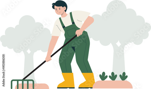 Gardener Agriculture Farming Character Farmer Planting Village Profession Field Nature Cultivation Farm Illustration Harvest Industry Plantation Farmland Gardening Vegetables Cattle