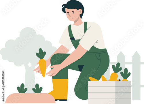 Gardener Agriculture Farming Character Farmer Planting Village Profession Field Nature Cultivation Farm Illustration Harvest Industry Plantation Farmland Gardening Vegetables Cattle