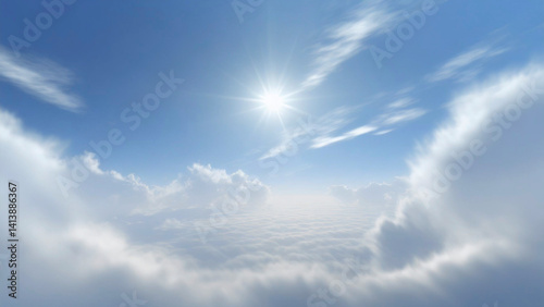Obraz na płótnie Blue sky background with white clouds and sun. w salonie