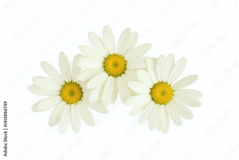Obraz premium three white daisies on a white background
