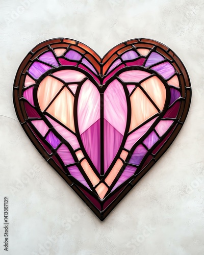A beautiful stained glass heart design featuring vibrant shades of pink, purple, and cream, ideal for symbolizing love and creativity in any space.