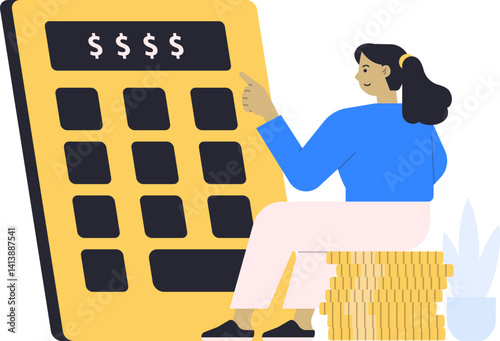 Financial Economy Business Character Illustration Finance Money Growth Graphic Coin Banking Management Cash Calculator Transfer Target Income Money Management Invesment