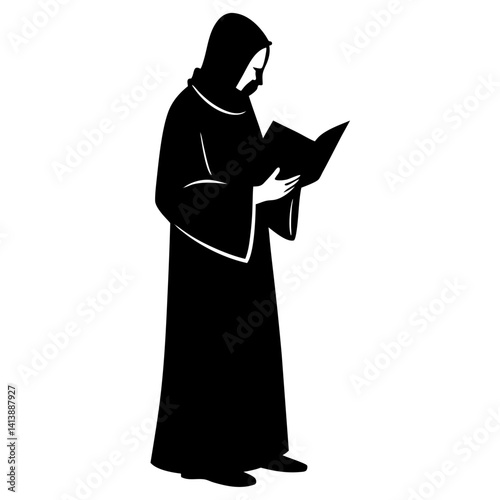 Monk reading a book silhouette illustration