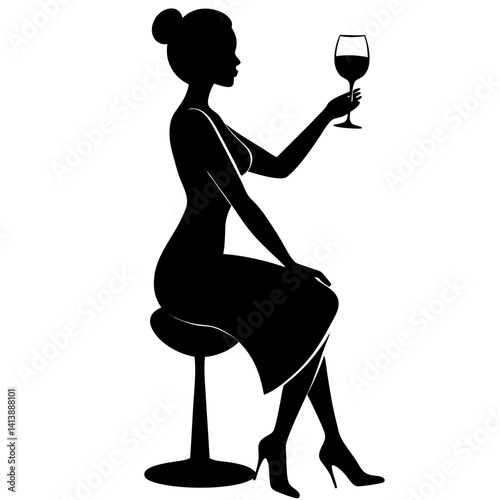 Silhouette of woman with wine on a stool