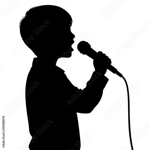 Silhouette of a boy singing into microphone