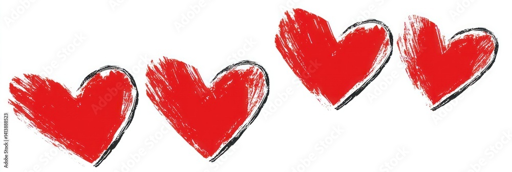 Four hearts, red, hand-drawn Four hearts, red, hand-drawn