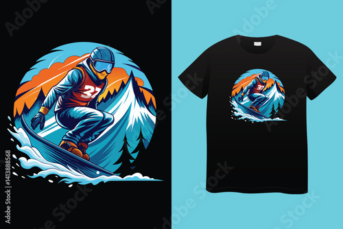Ski winter sport vintage typography t shirt design with glasses and skier silhouette	