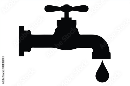 water tap with drop silhouette vector, faucet black vector, faucet symbol