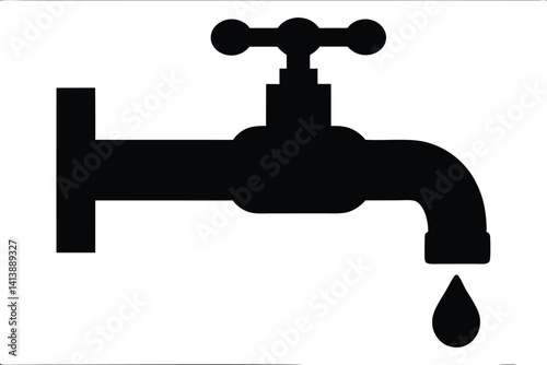 water tap with drop silhouette vector, faucet black vector, faucet symbol