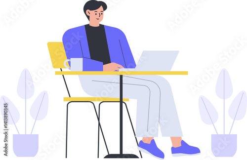 Work From Home Working Office Home Freelance Employee Online Character Cartoon Illustration Workspace Flexible Workplace Remote Company Laptop Job Project Computer