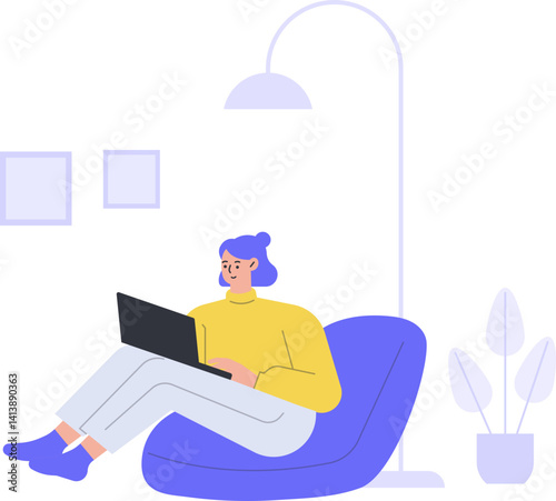 Work From Home Working Office Home Freelance Employee Online Character Cartoon Illustration Workspace Flexible Workplace Remote Company Laptop Job Project Computer