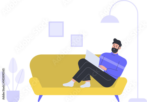 Work From Home Working Office Home Freelance Employee Online Character Cartoon Illustration Workspace Flexible Workplace Remote Company Laptop Job Project Computer