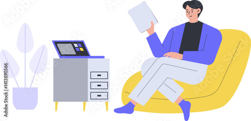 Work From Home Working Office Home Freelance Employee Online Character Cartoon Illustration Workspace Flexible Workplace Remote Company Laptop Job Project Computer
