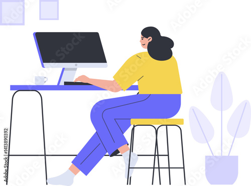 Work From Home Working Office Home Freelance Employee Online Character Cartoon Illustration Workspace Flexible Workplace Remote Company Laptop Job Project Computer