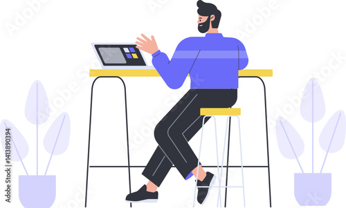 Work From Home Working Office Home Freelance Employee Online Character Cartoon Illustration Workspace Flexible Workplace Remote Company Laptop Job Project Computer