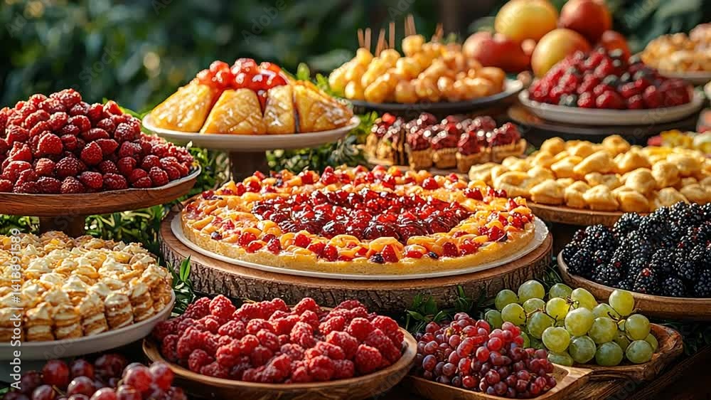 A Delicious Buffet of Cakes, Pies, and Fresh Berries A Delicious Buffet of Cakes, Pies, and Fresh Berries