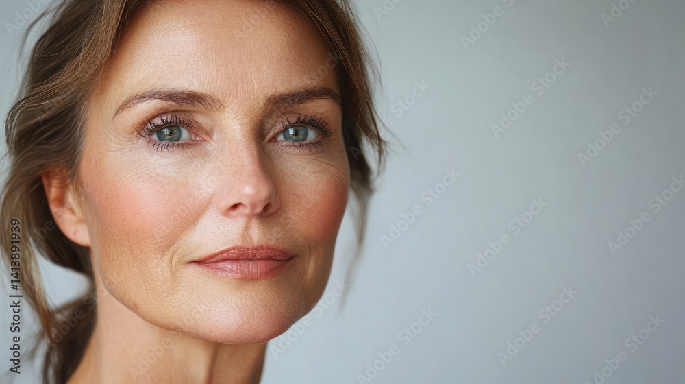 Naklejka premium Confident mature woman portrait, neutral background, beauty, skincare