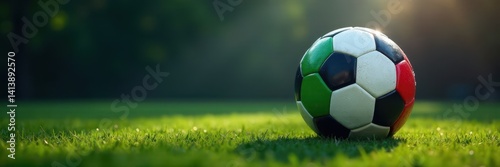 Italian flag on soccer ball, dramatic spotlight , white, flag, illuminated