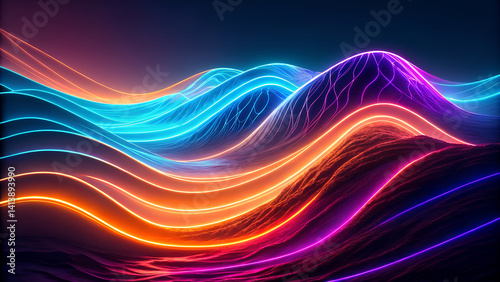 Neon Cyberpunk Flowing Waves Abstract Art Wallpaper