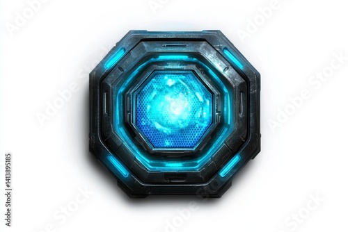 Futuristic Octagonal Device with Blue Core