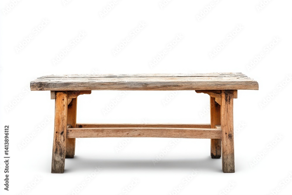 A wooden bench made of light-colored wood with a simple, rustic design, isolated on a white background. wooden chair isolated on white background A wooden bench made of light-colored wood with a simple, rustic design, isolated on a white background. wooden chair isolated on white background
