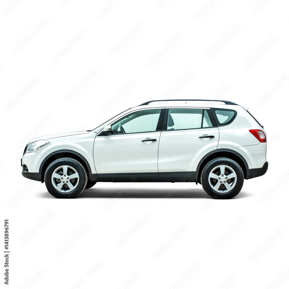 White modern SUV car no brand name isolate on transparent background White modern SUV car no brand name isolate on transparent background
