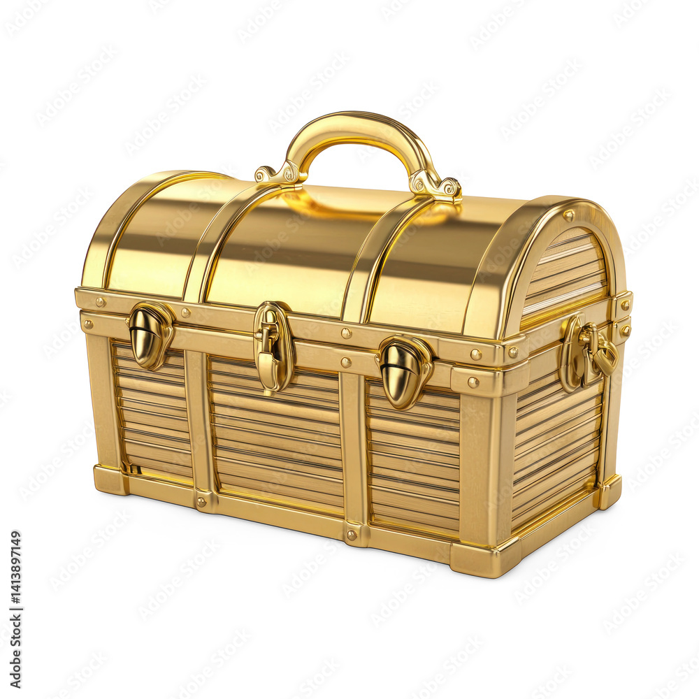 Gold treasure chest isolate on transparent background Gold treasure chest isolate on transparent background