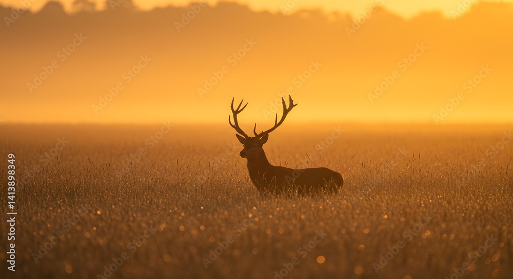 Obraz premium Majestic Deer Sunrise Silhouette.