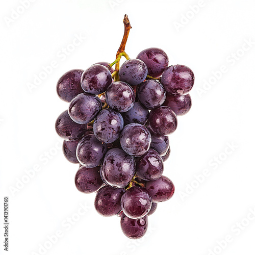 Isolated purple grape cluster on plain white background, PNG format, fresh fruit ideal for food, health, or natural design concepts

