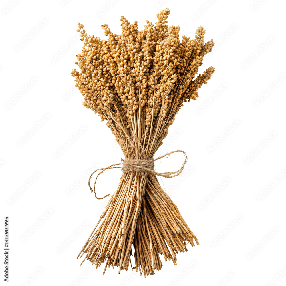 Fototapeta premium Sorghum seed bundle tied with twine isolated on transparent background