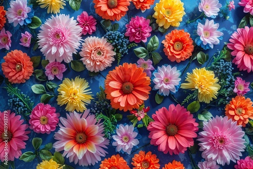 Bright Floral Pattern Background with Colorful Artificial Flowers