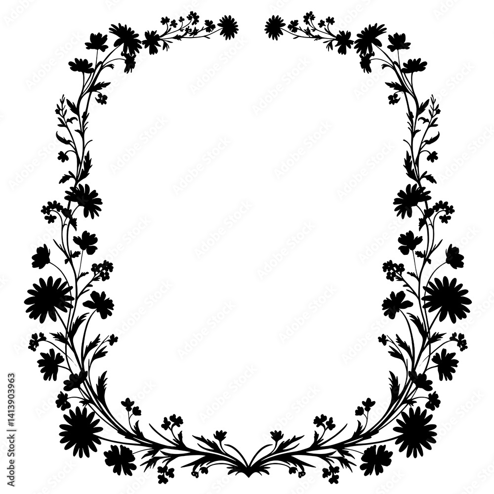 Elegant Black Floral Wreath Border Design for Wedding Invitations or Decorative Projects Elegant Black Floral Wreath Border Design for Wedding Invitations or Decorative Projects